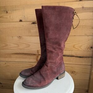 Born Felicia Red Distressed Suede Tall Boots Knee High Lace Up Back Size 9m